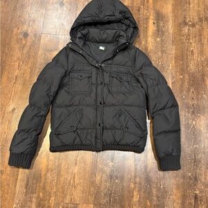 J Crew Black Hooded Puffer Jacket